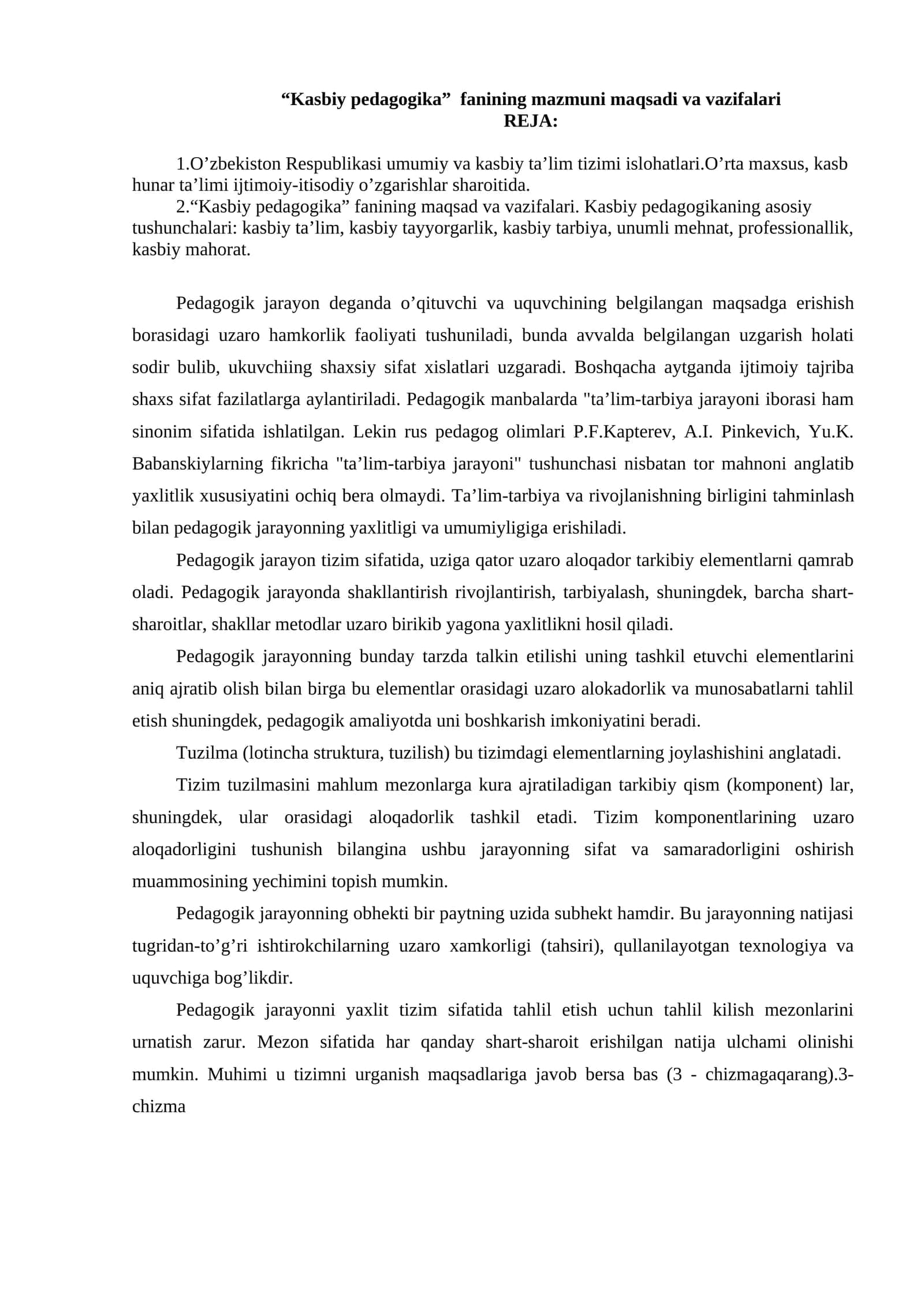 Kasbiy pedagogika fanining mazmuni maqsadi va vazifalari 1