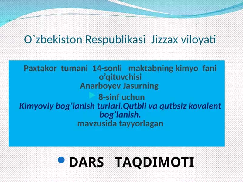 Kimyoviy bog’lanish turlari 1