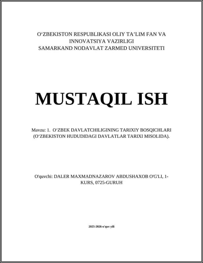 O‘zbek Davlatchiligining Tarixiy Bosqichlari 1