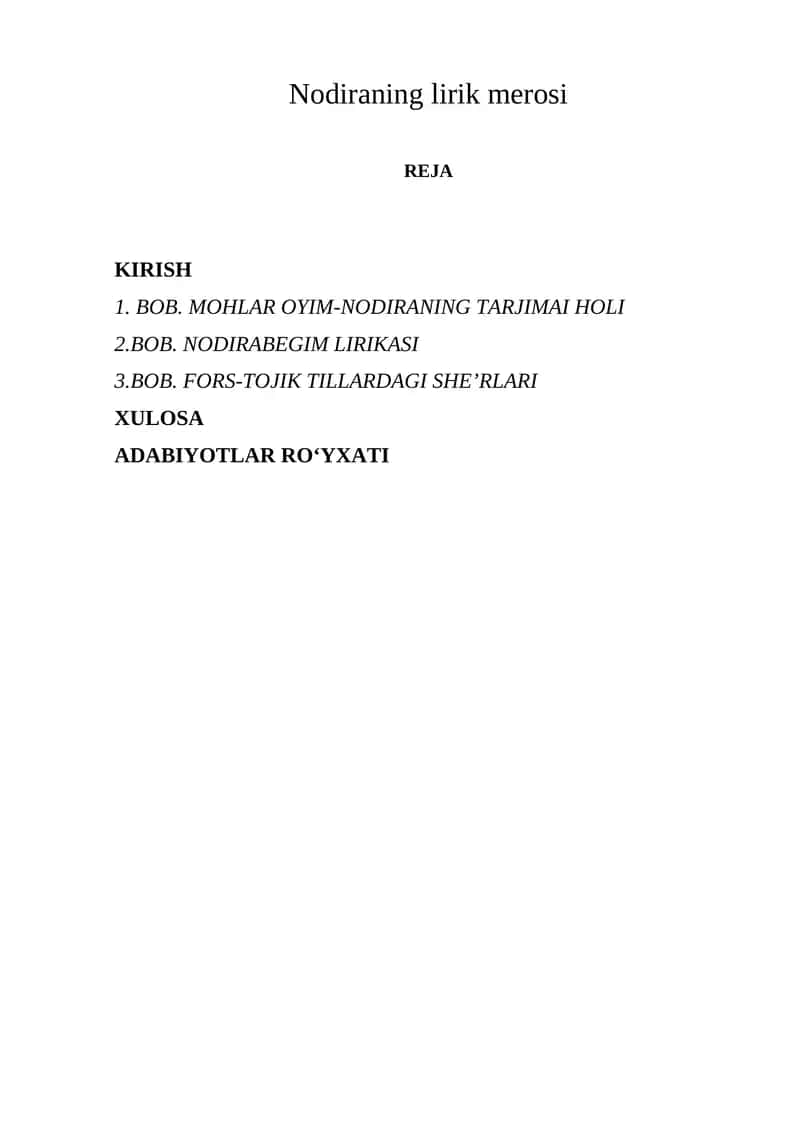Nodiraning lirik merosi 1
