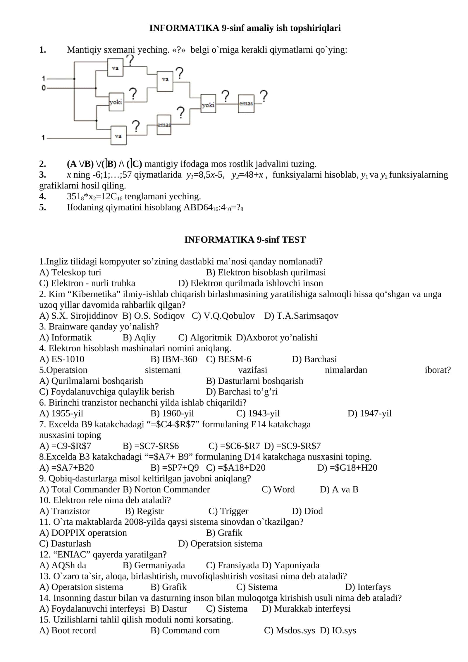 INFORMATIKA 9-sinf amaliy ish topshiriqlari 1