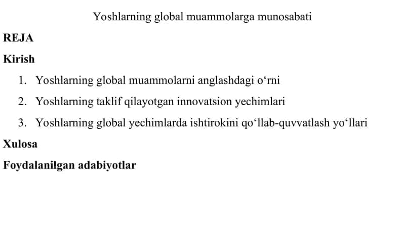 Yoshlarning global muammolarga munosabati 1