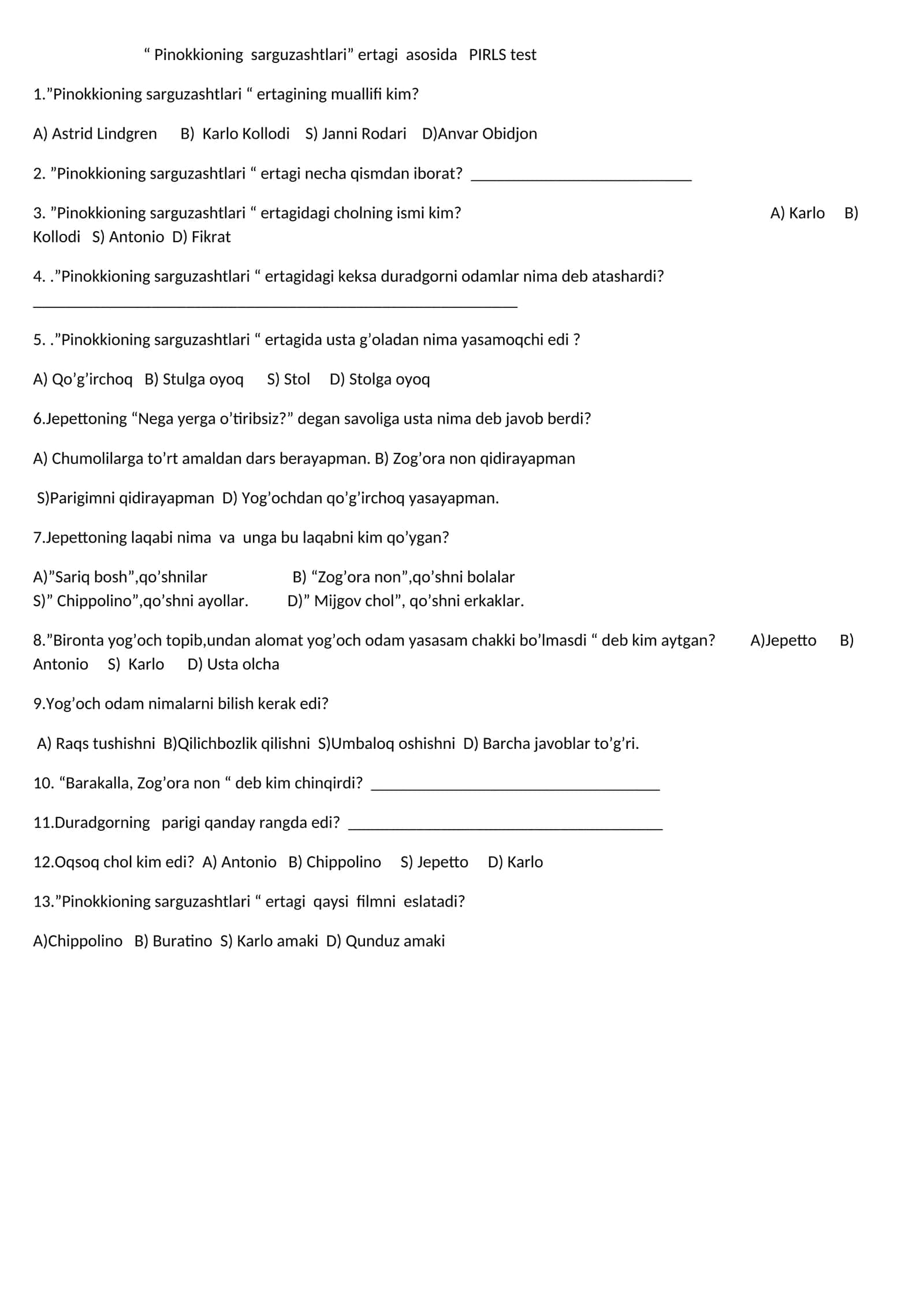 Pinokkioning sarguzashtlari 1