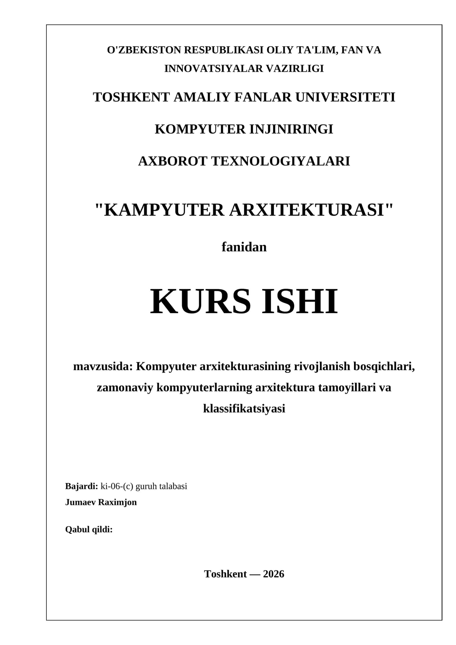 Kompyuter arxitekturasi 1