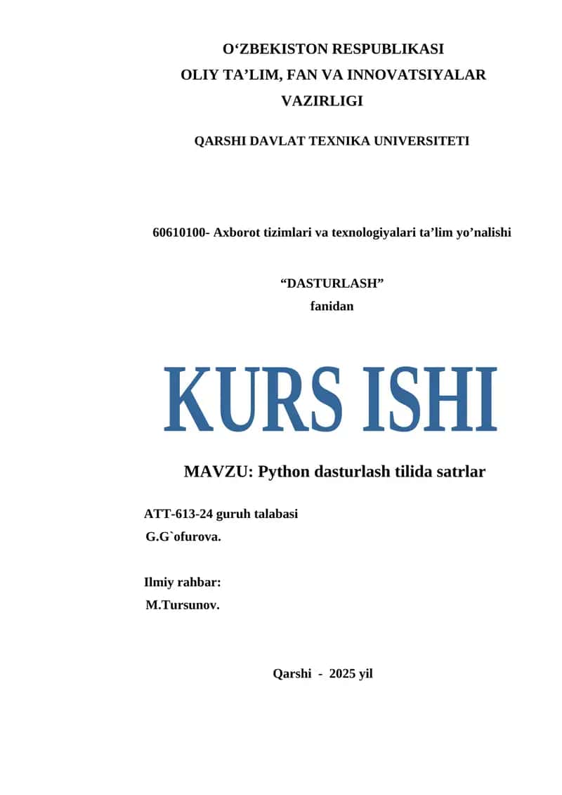 Python dasturlash tilida satrlar 1