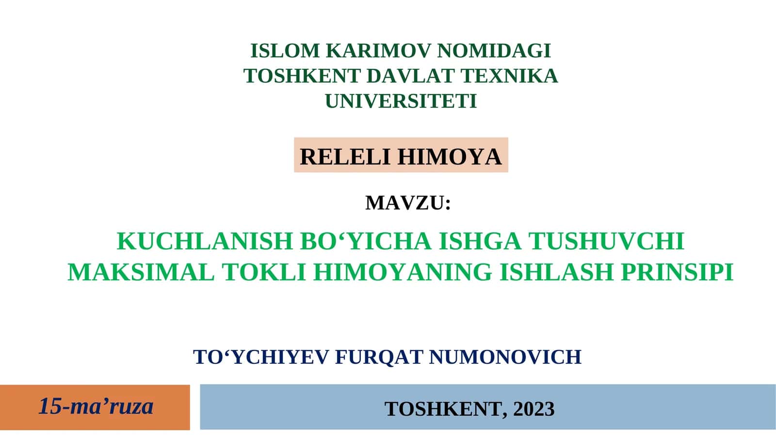 Kuchlanish bo‘yicha ishga tushuvchi MTH 1