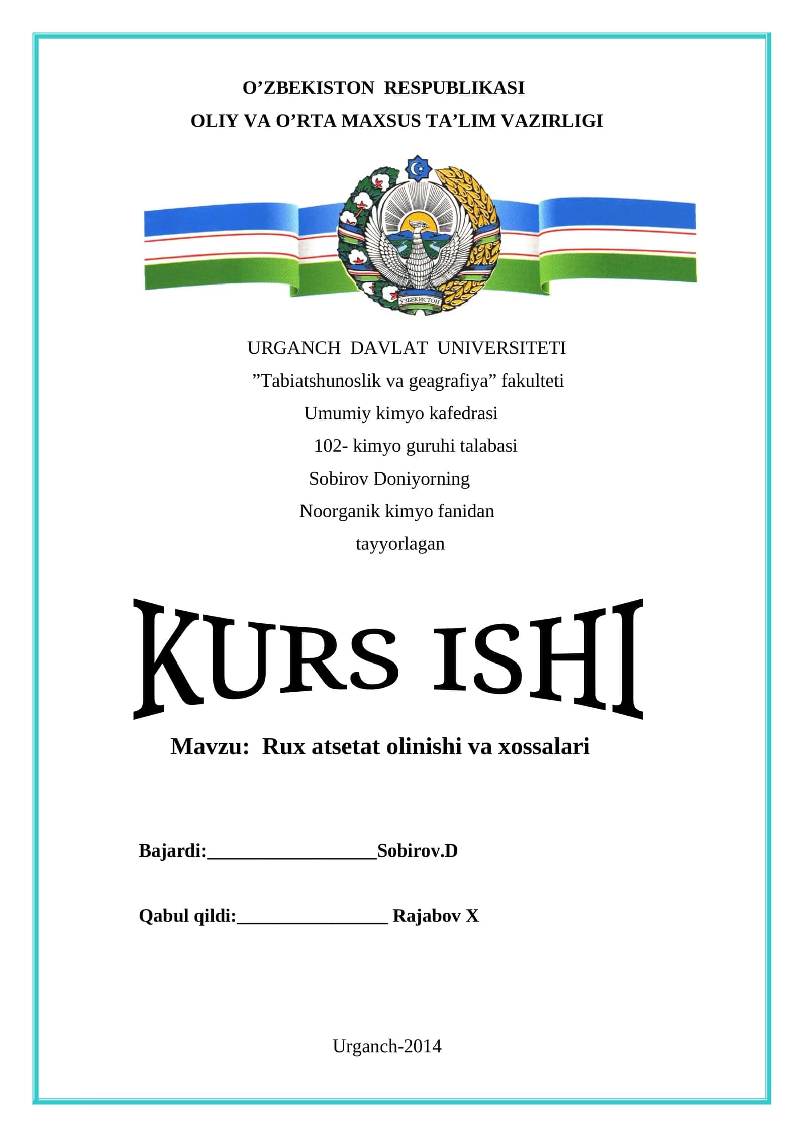 Rux atsetat olinishi va xossalari 1