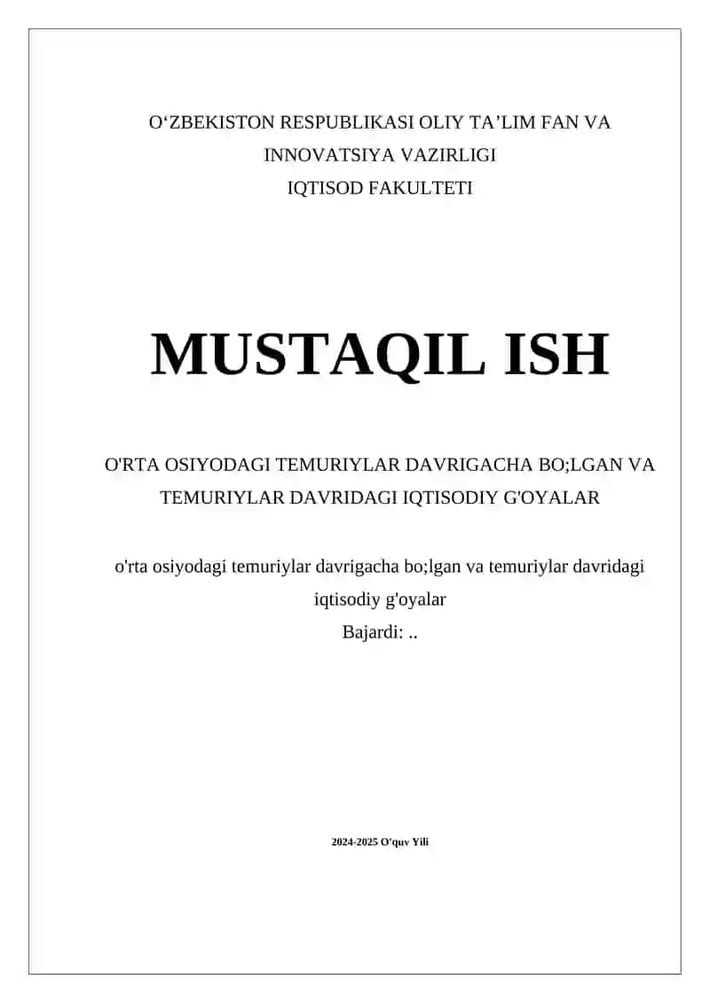 Temuriylar davridagi iqtisodiy g'oyalar
