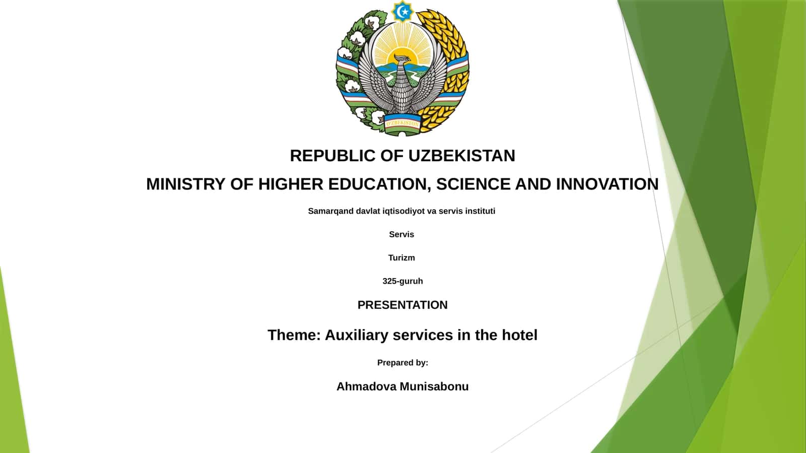 Presentation on Auxiliary Services in Hotels 1