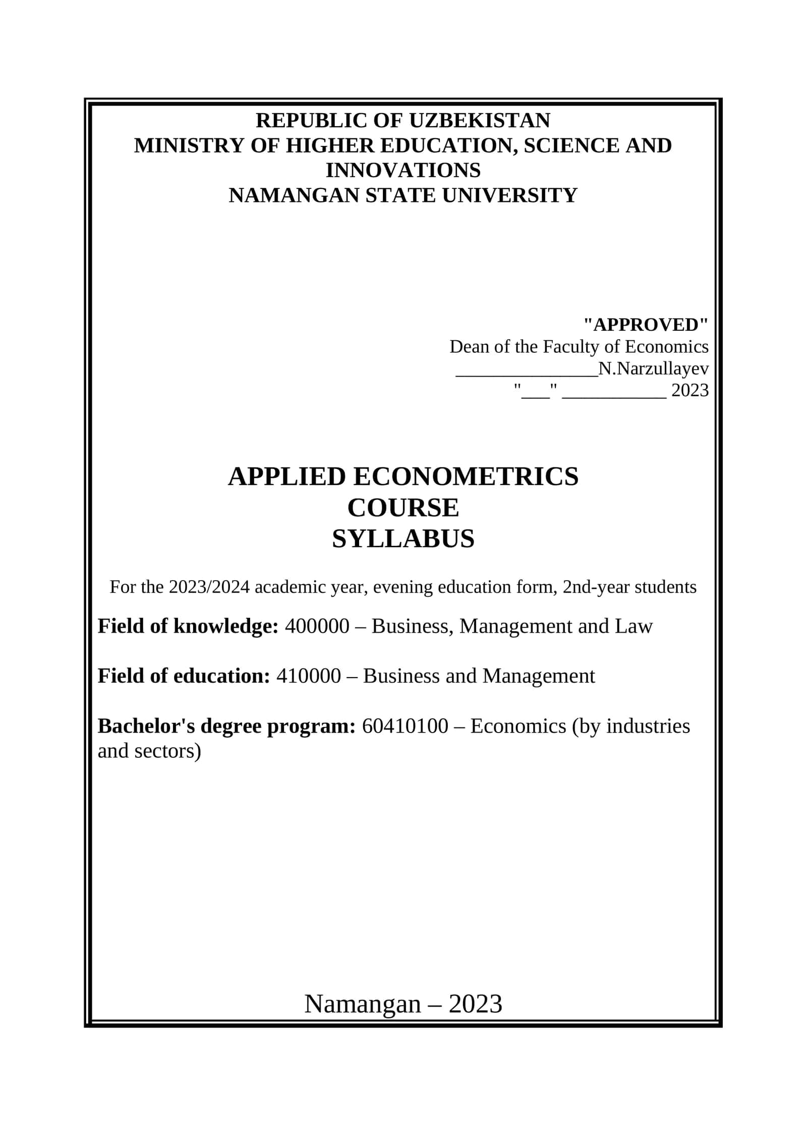 Applied Econometrics 1