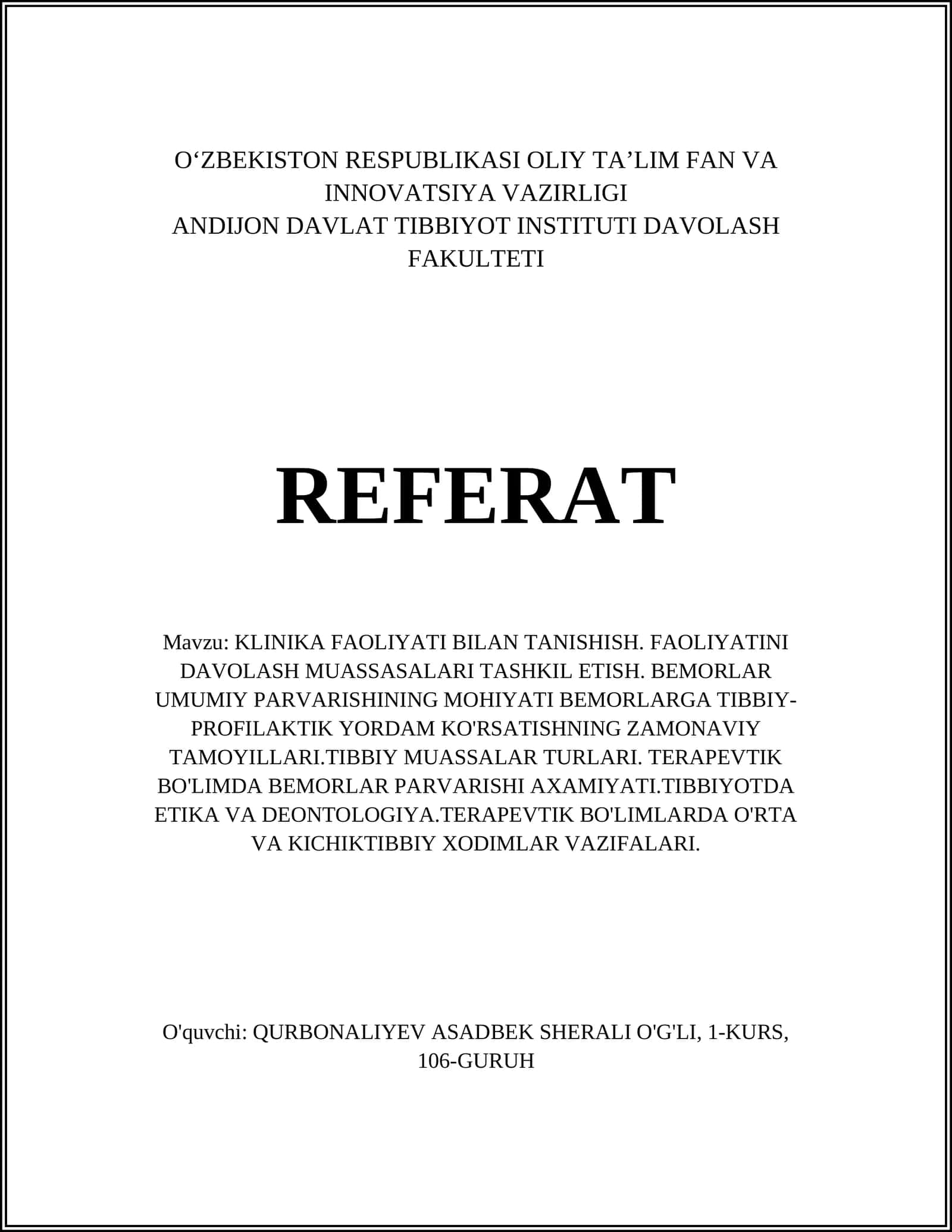 KLINIKA FAOLIYATI BILAN TANISHISH 1