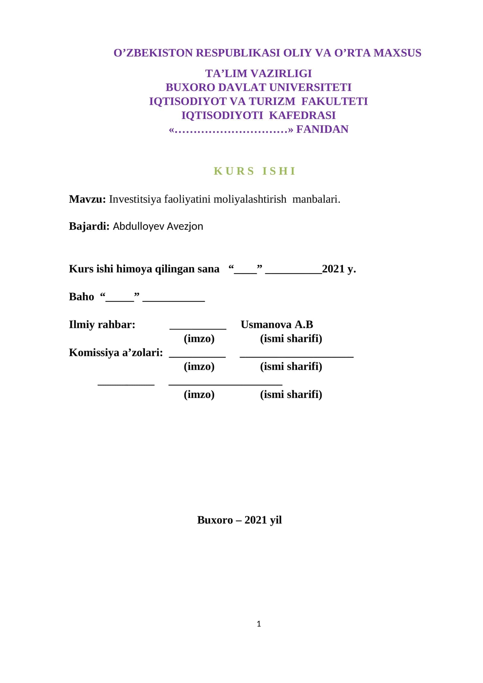 Investitsiya faoliyatini moliyalashtirish manbalari 1