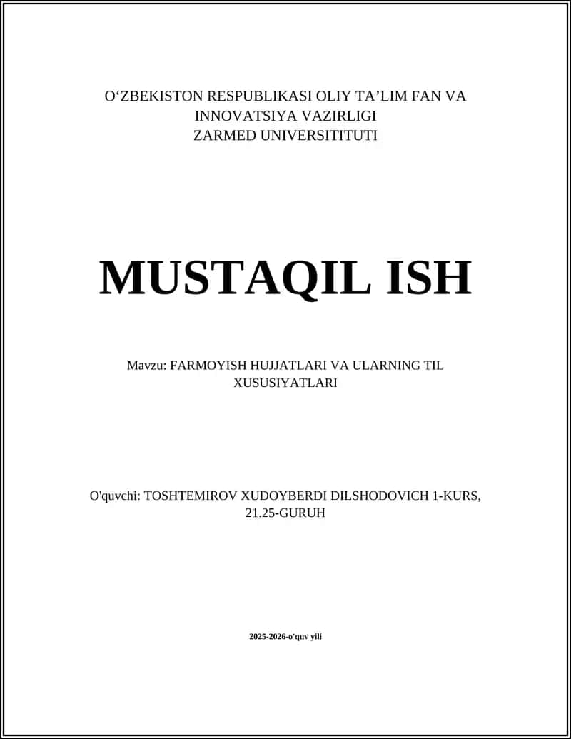 Farmoyish hujjatlari va ularning til xususiyatlari 1