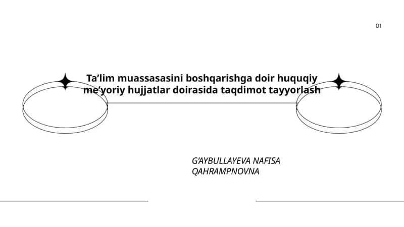 Ta’lim muassasasini boshqarishga doir huquqiy me’yoriy hujjatlar doirasida taqdimot tayyorlash 1