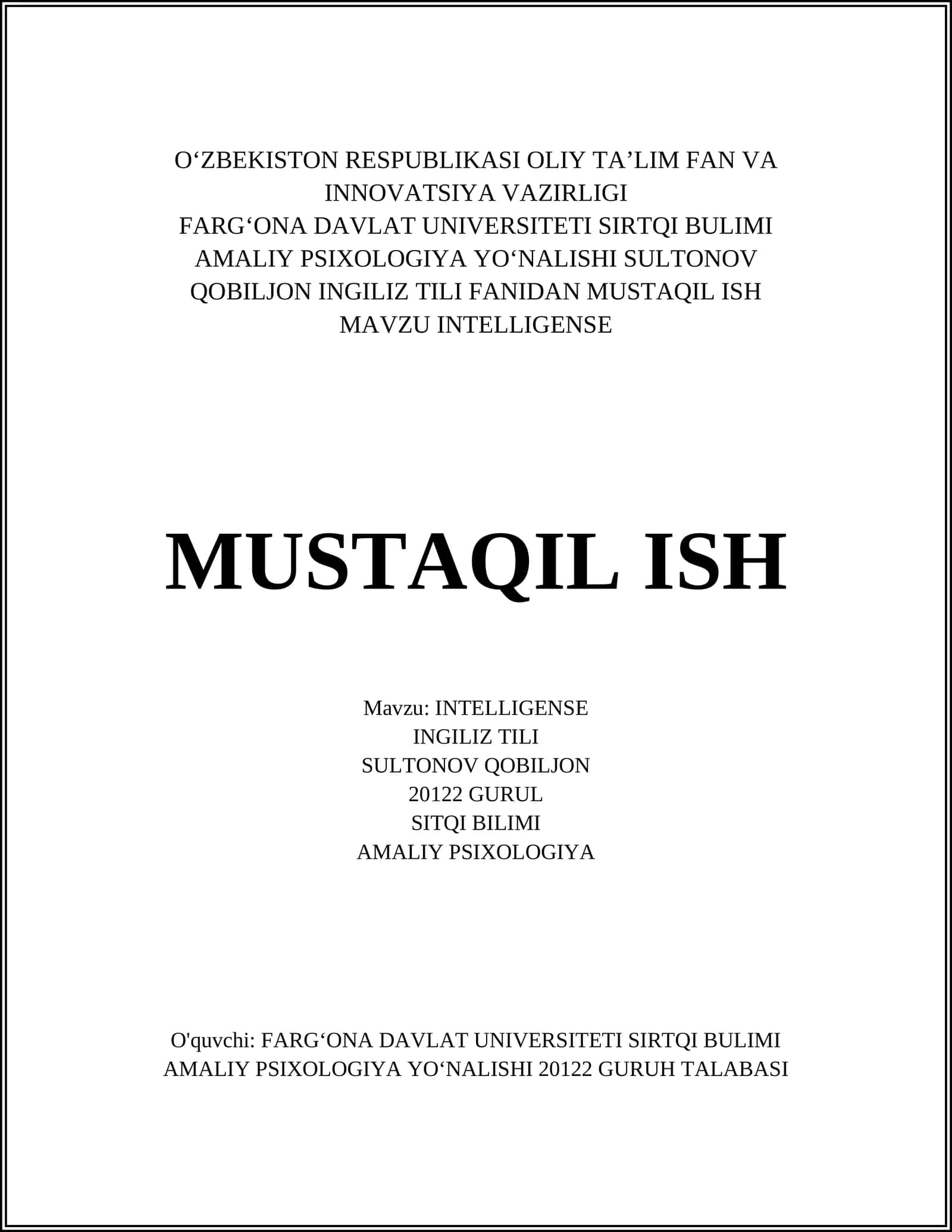 INTELLIGENSE 1
