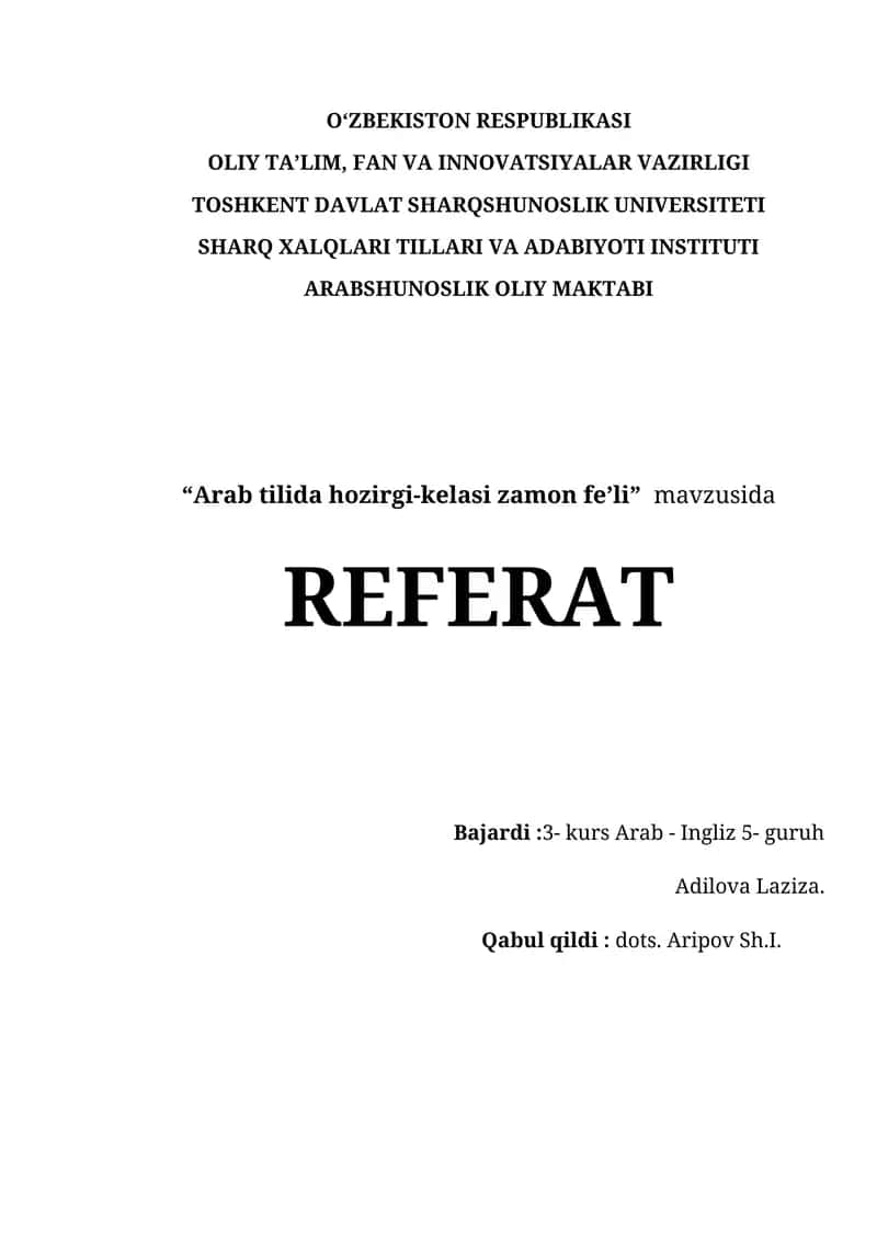 Arab tilida hozirgi-kelasi zamon fe’li 1