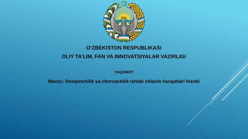 Dexqonchilik va chorvachilik ishlabchilik xarajatlari hisobi 1