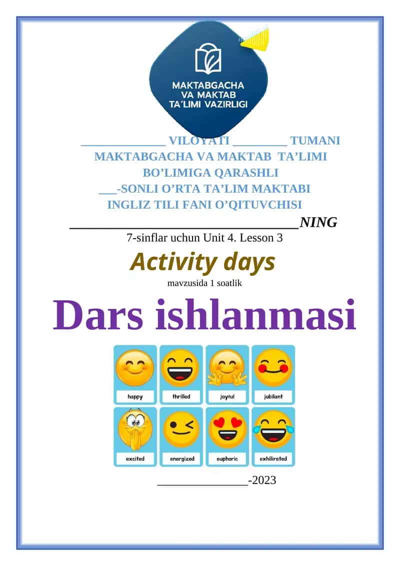 7-sinf Ingliz tili Ochiq dars 1