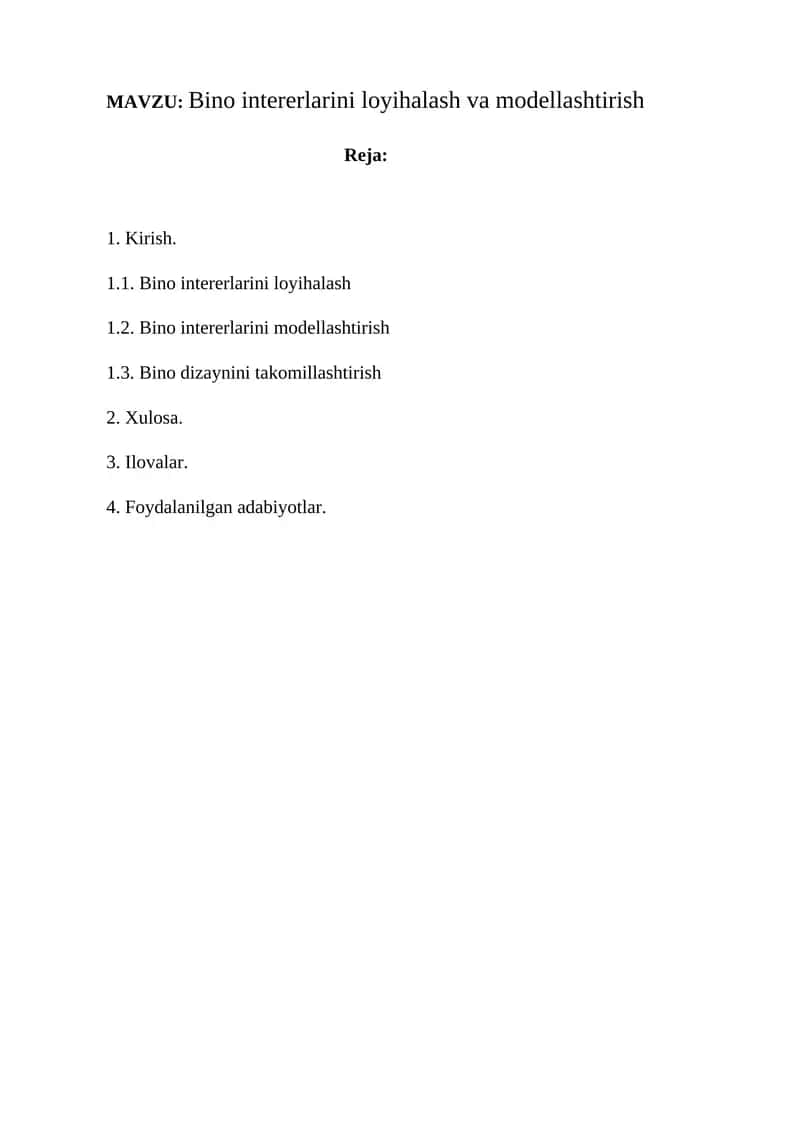 Bino intererlarini loyihalash va modellashtirish 1