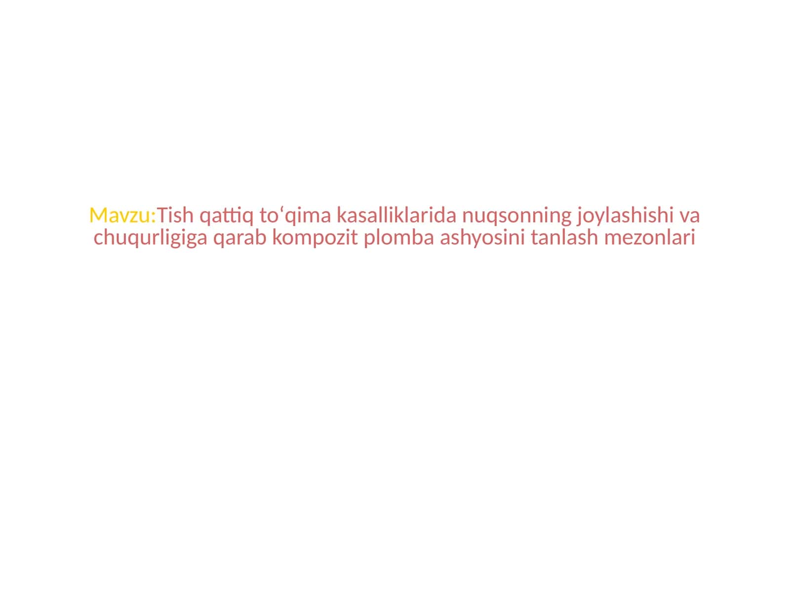 Tish qattiq toʻqima kasalliklarida nuqsonning joylashishi va chuqurligiga qarab kompozit plomba ashyosini tanlash mezonlari 1