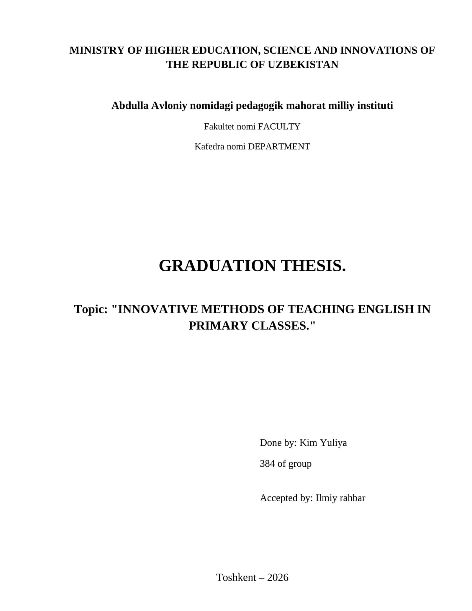 Innovative methods of teaching English in Primary classes. 1