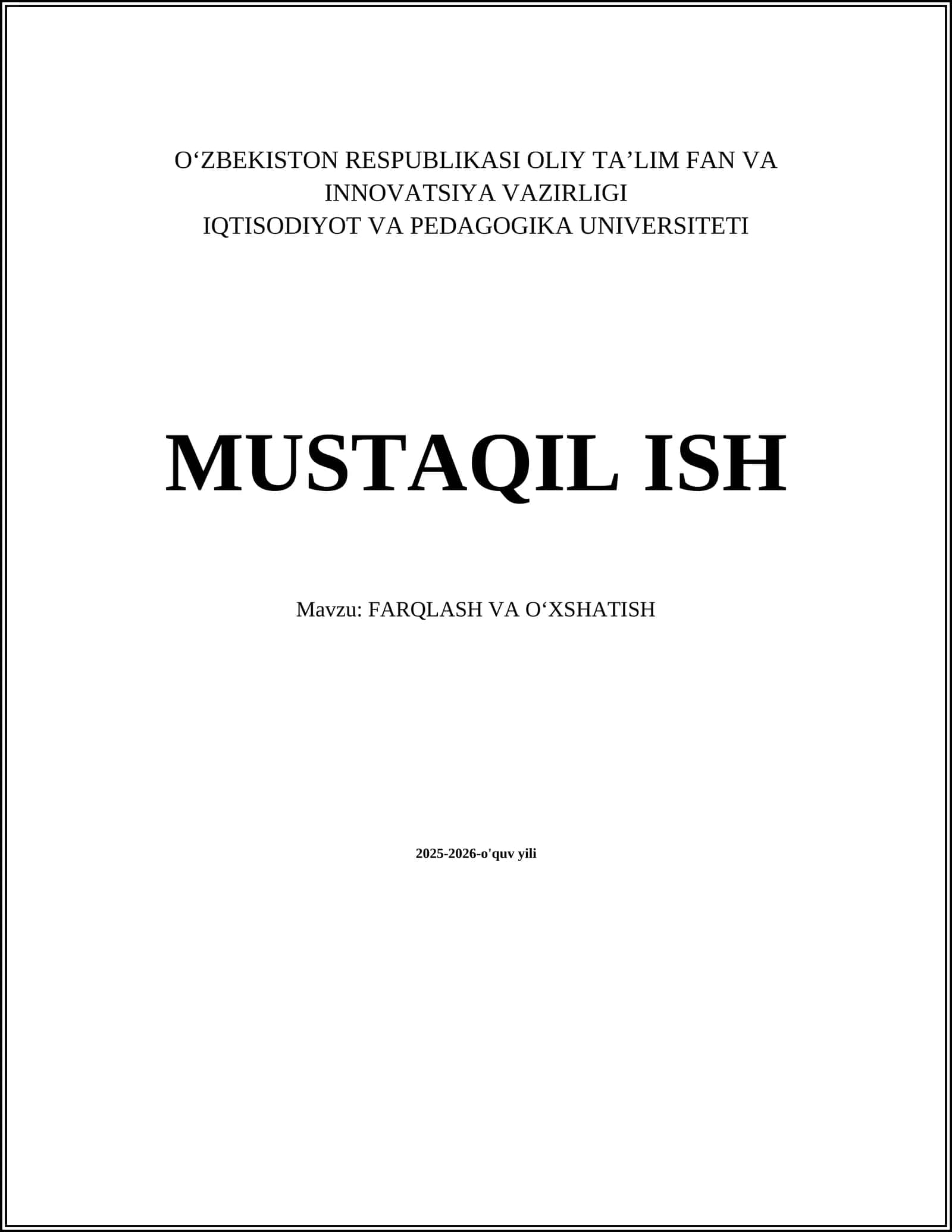 FARQLASH VA OʻXSHATISH 1