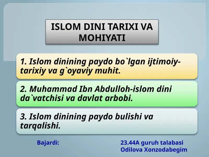 ISLOM DINI TARIXI VA MOHIYATI 1