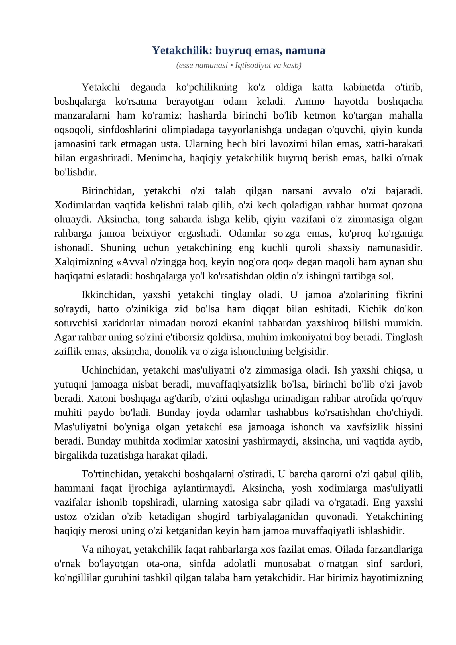 Esse Yetakchilik buyruq emas namuna 1