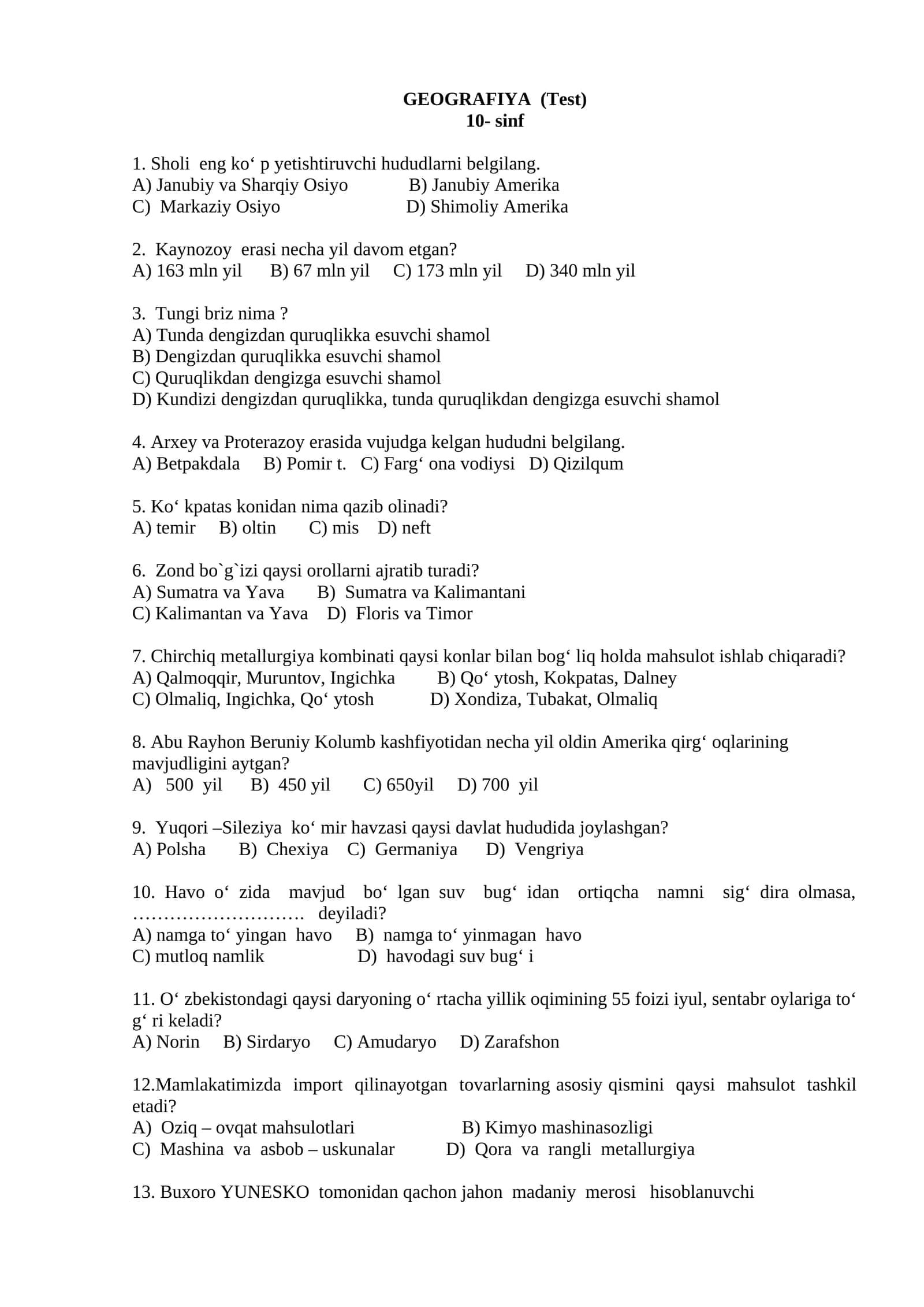 GEOGRAFIYA (Test) 1