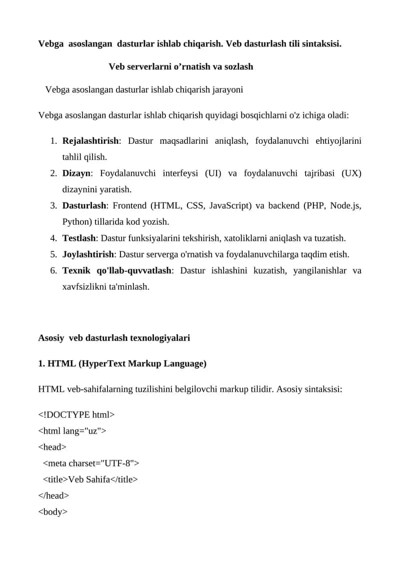 HTML, CSS, JavaScript Dasturlash 1