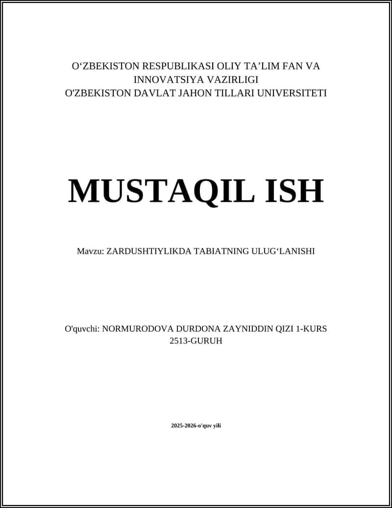 ZARDUSHTIYLIKDA TABIATNING ULUG‘LANISHI 1