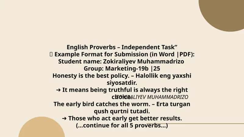 English Proverbs – Independent Task 1
