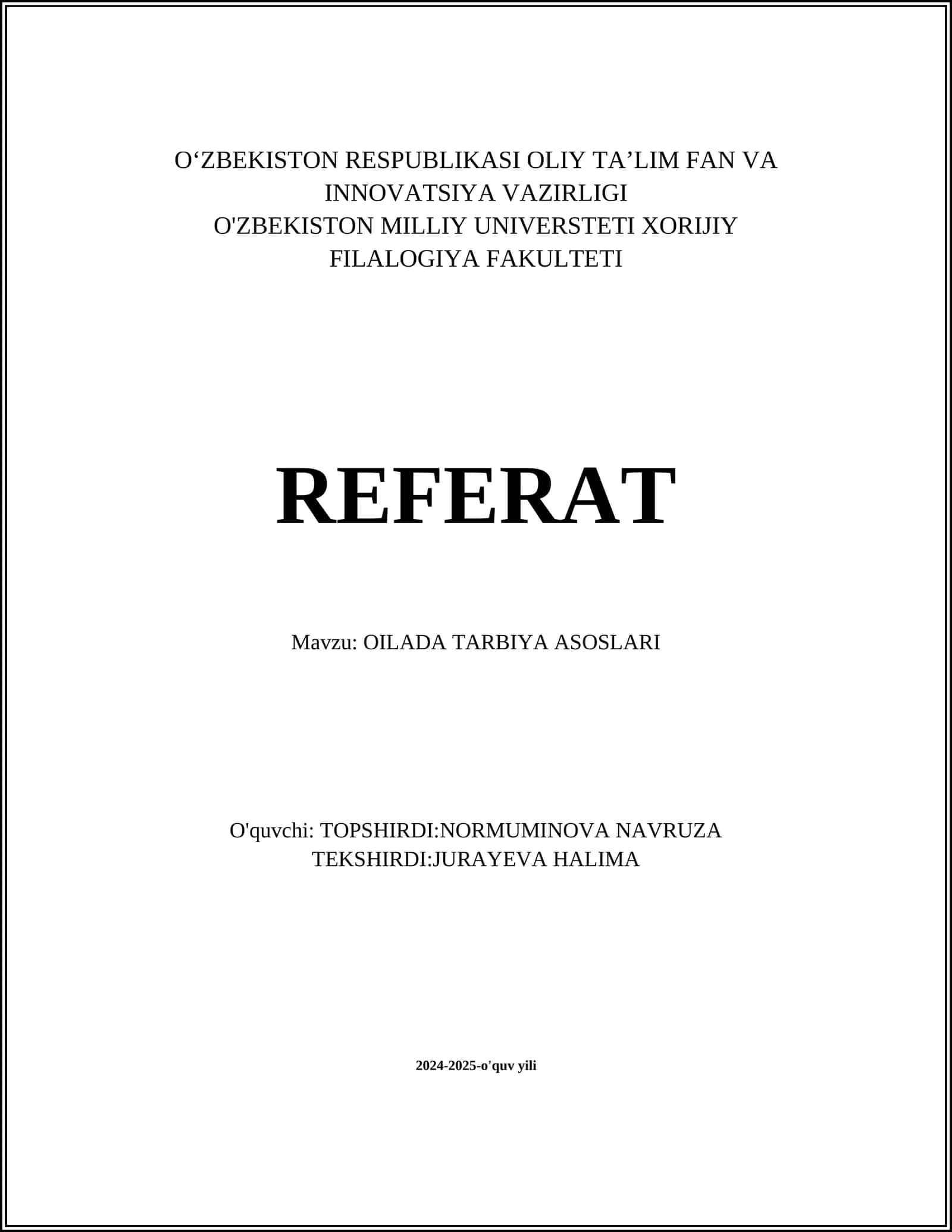 OILADA TARBIYA ASOSLARI 1