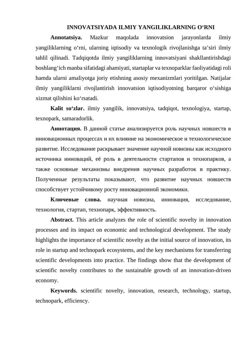 INNOVATSIYADA ILMIY YANGILIKLARNING O‘RNI 1