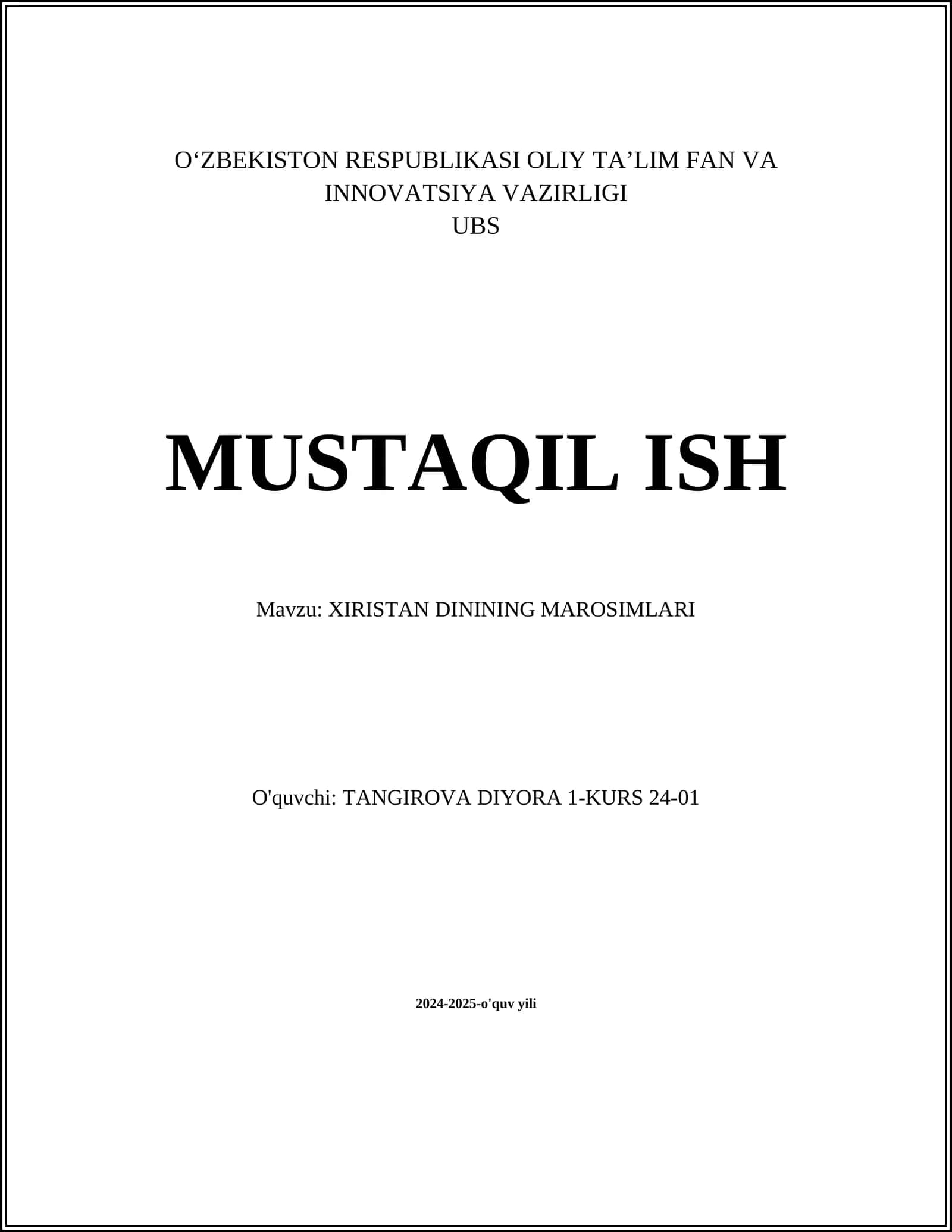 XIRISTAN DININING MAROSIMLARI 1