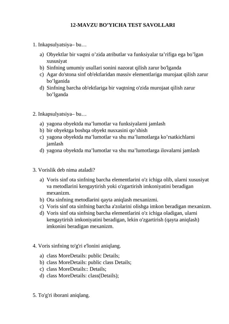 12-MAVZU BO’YICHA TEST SAVOLLARI 1