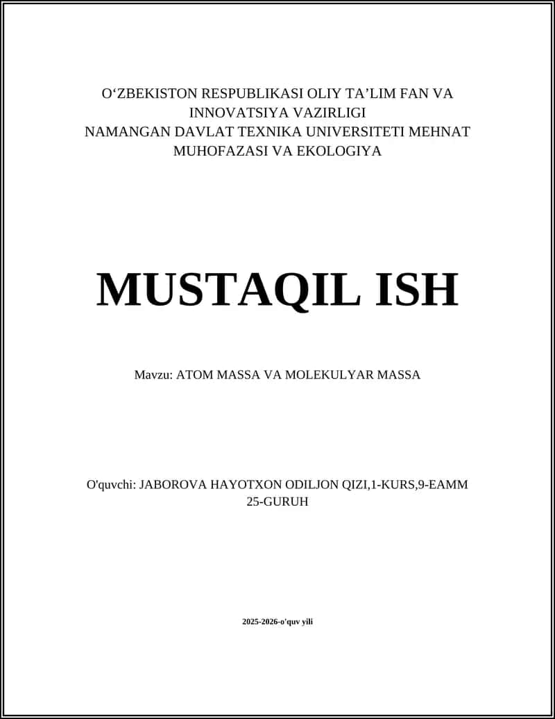 ATOM MASSA VA MOLEKULYAR MASSA 1