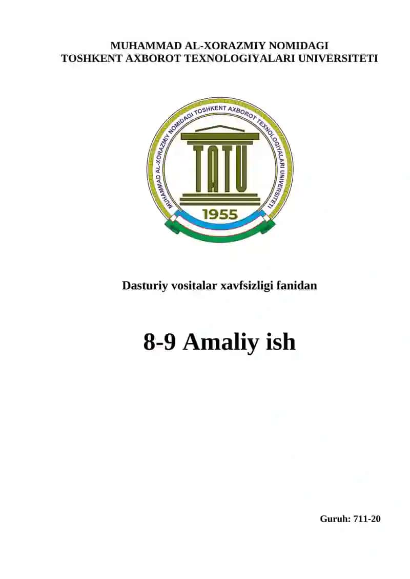 Dasturiy vositalar xavfsizligi fanidan