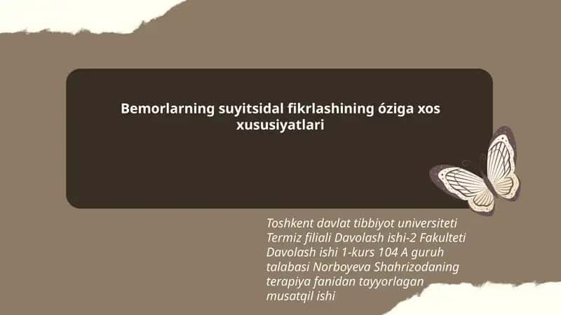 Bemorlarning suyitsidal fikrlashining óziga xos xususiyatlari 1