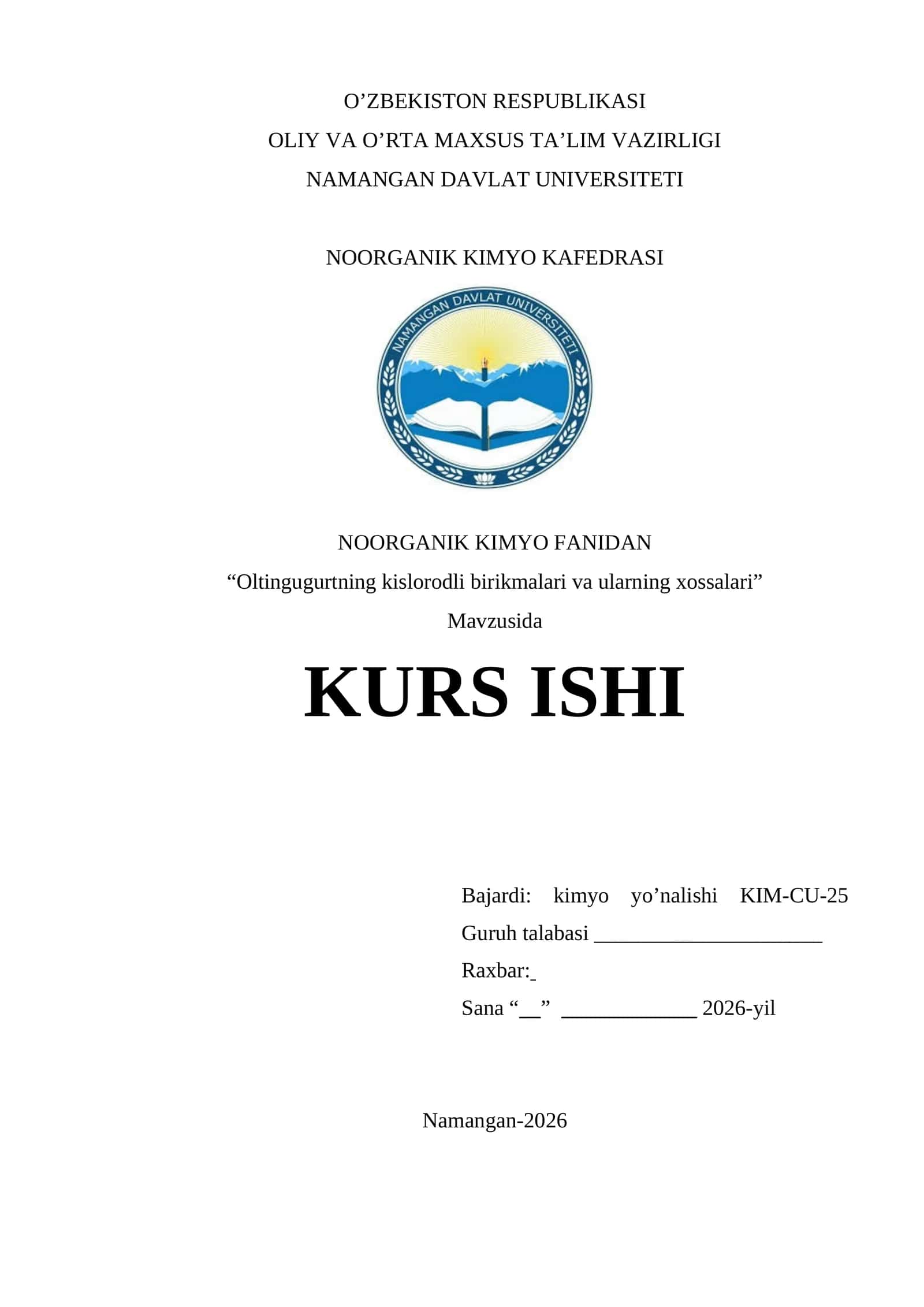 Oltingugurtning kislorodli birikmalari va ularning xossalari 1