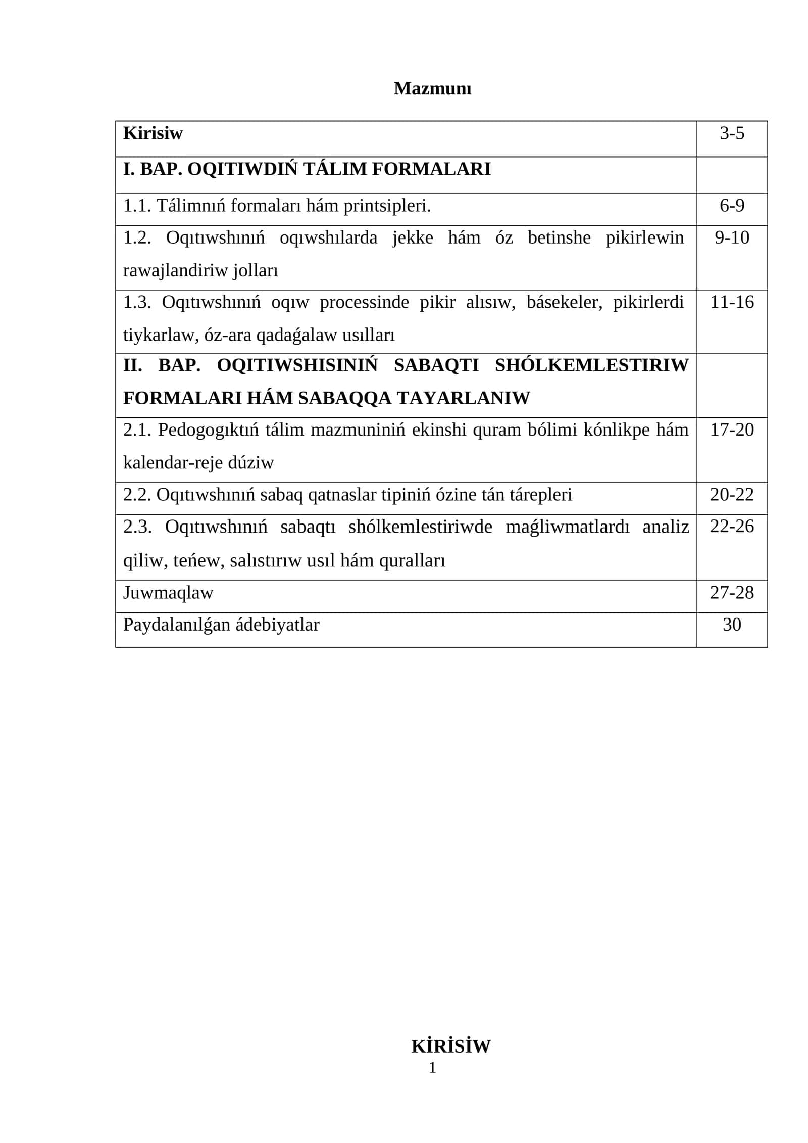Muǵallimniń sabaqqa tayarlanıwı 1