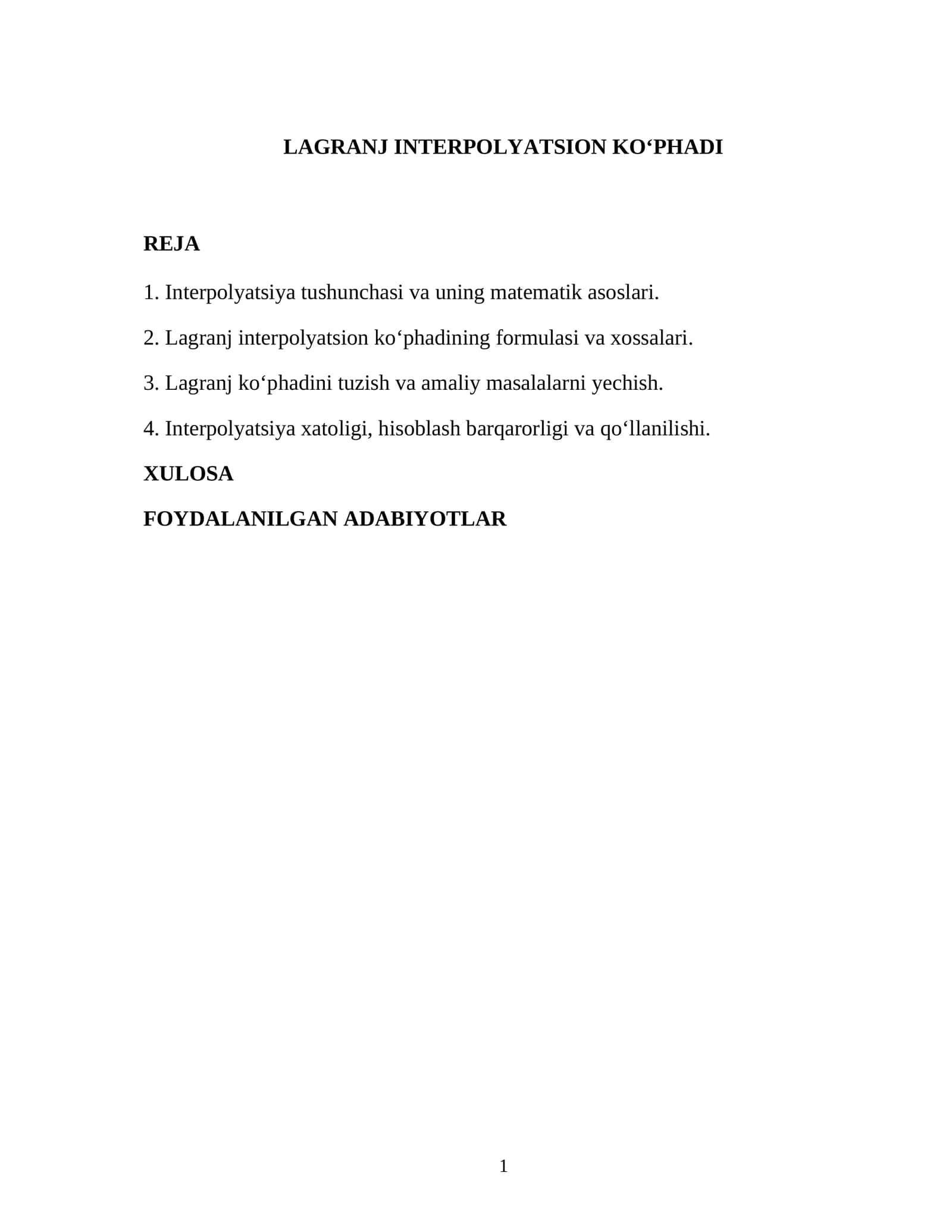 LAGRANJ INTERPOLYATSION KO‘PHADI 1
