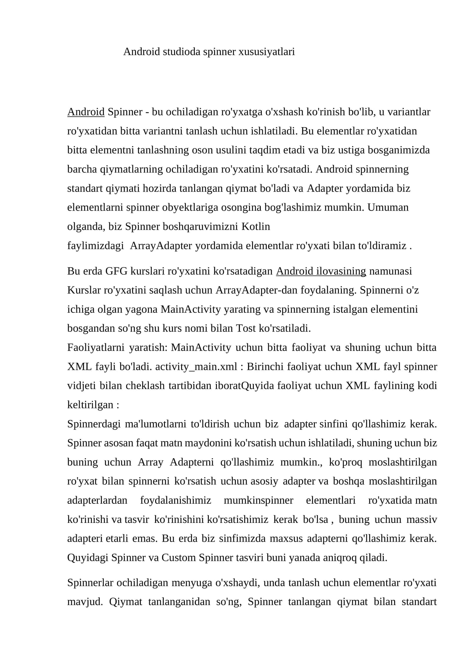 Android Spinner xususiyatlari 1