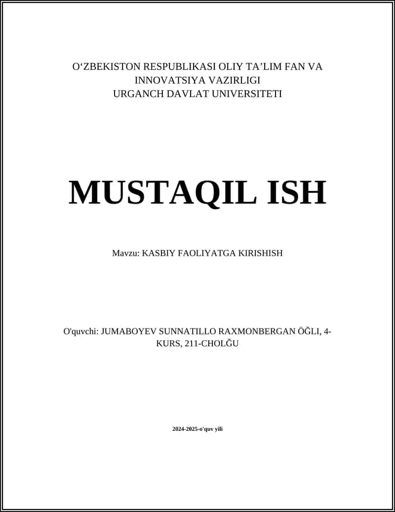 Kasbiy faoliyatga kirishish 1