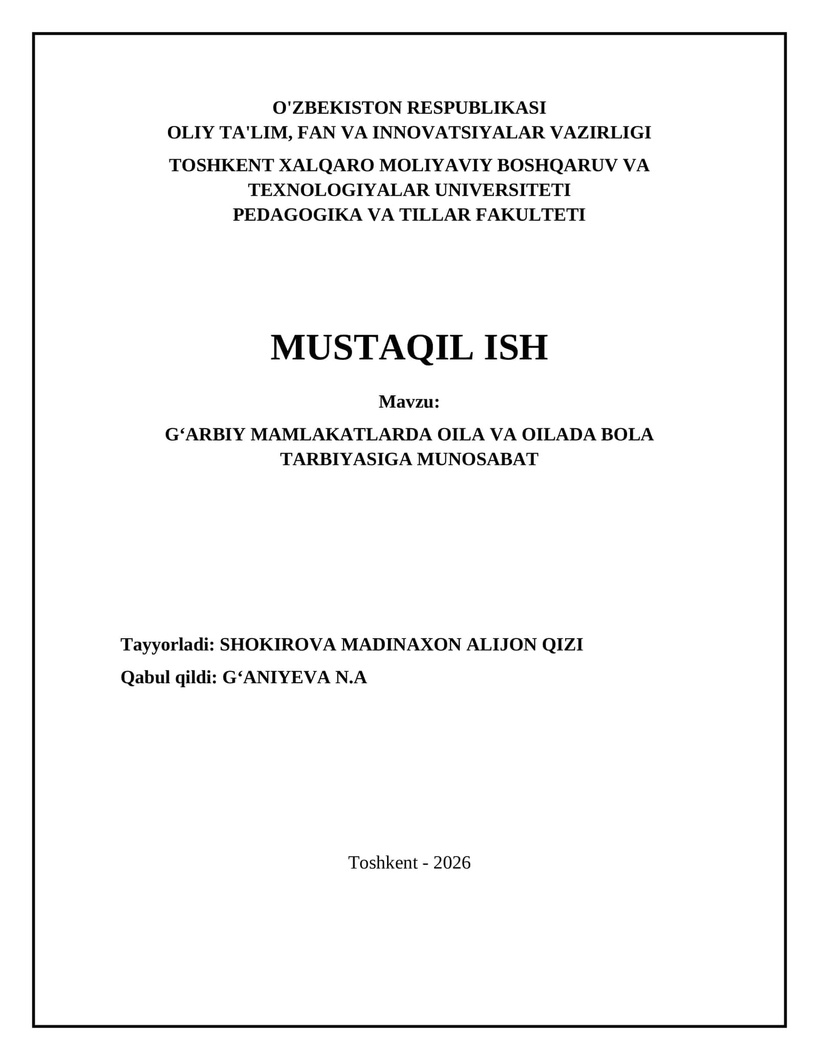 GʻARBIY MAMLAKATLARDA OILA VA OILADA BOLA TARBIYASIGA MUNOSABAT 1