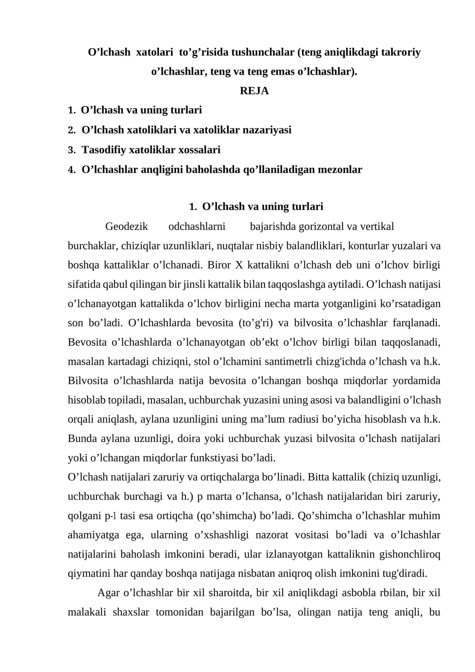 O’lchash va uning turlari 1