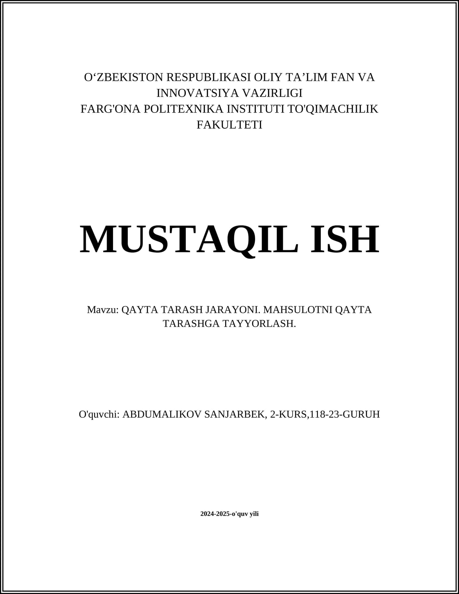 Qayta Tarash Jarayoni 1