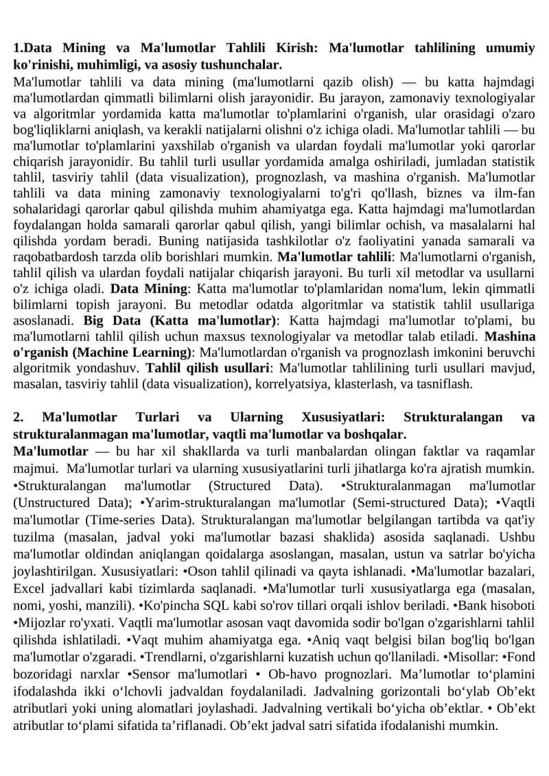 Data Mining va Ma'lumotlar Tahlili 1