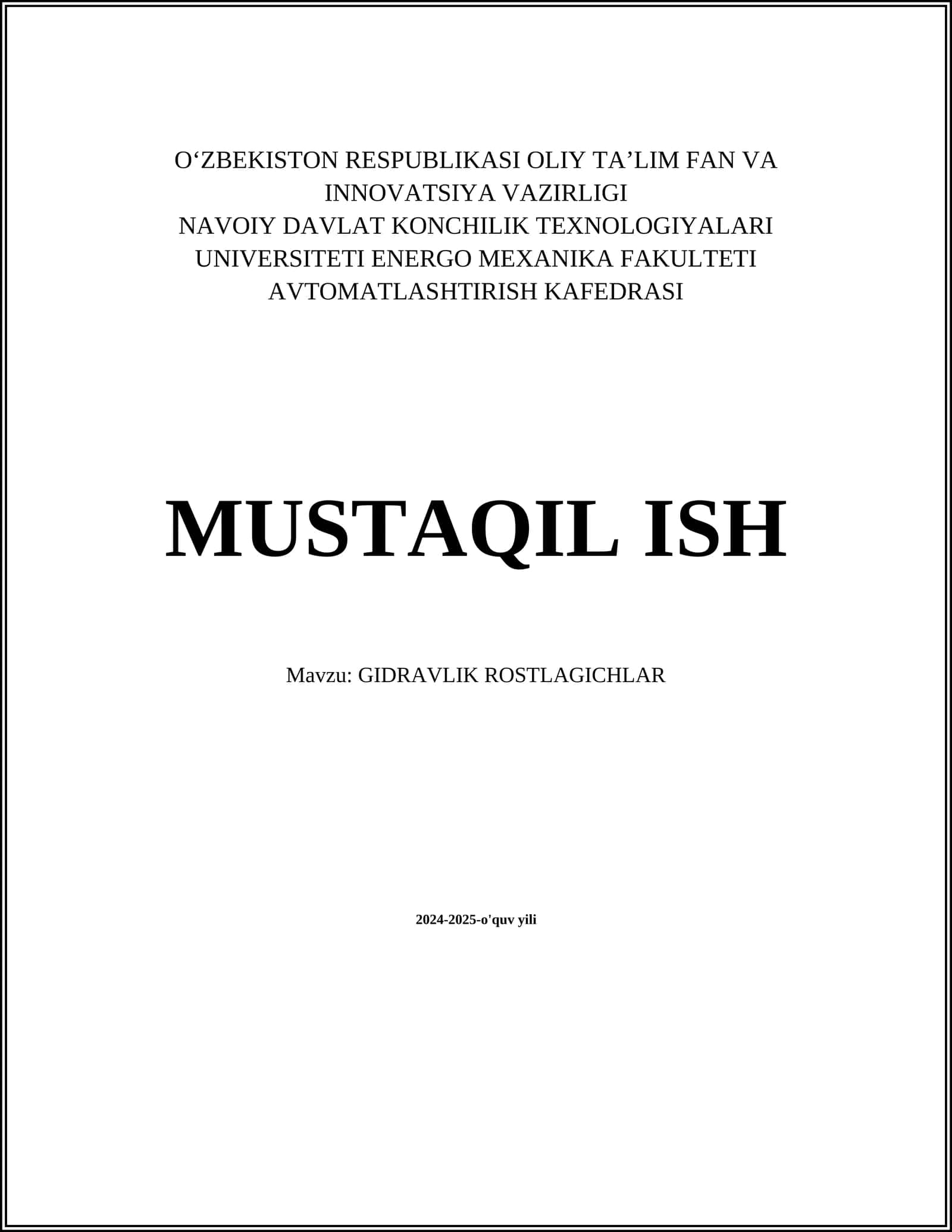 GIDRAVLIK ROSTLAGICHLAR 1