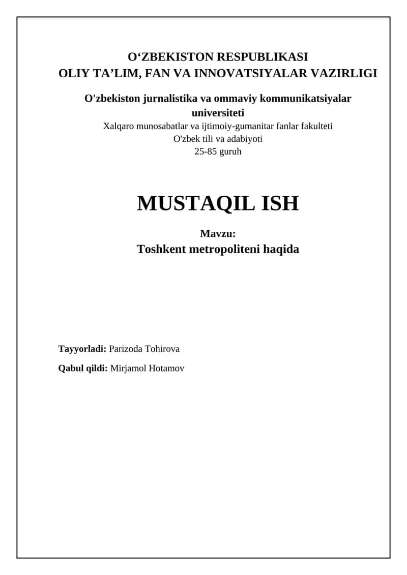 Toshkent metropoliteni haqida 1